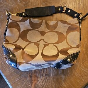 Authenic Designer Coach Tan and Black Med Size Handbag